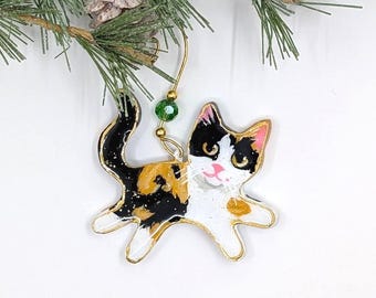 Calico Cat Ornament: Handmade Polymer Clay