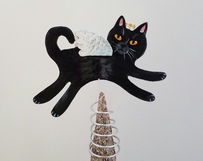 CAT TREE TOPPER black Cat Angel mini Tree Topper fits Table Etsy