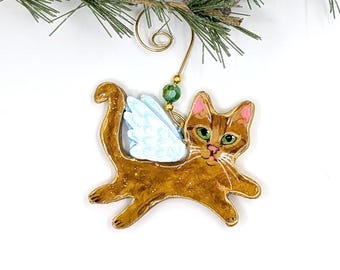 Abyssinian Cat Angel Ornament: Handmade Polymer Clay Memorial