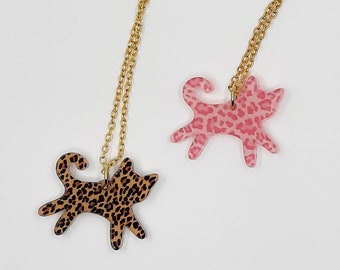 Cat Necklaces, Leopard Print Cat Necklace, Cat Lover Jewelry