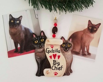 Custom Cat Ornament, Scroll Design, Personalized Cat, Family Gift