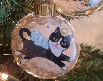 Tuxedo Cat Angel Ornament, Personalized Cat, Cat Christmas Ornament, Cat Memorial