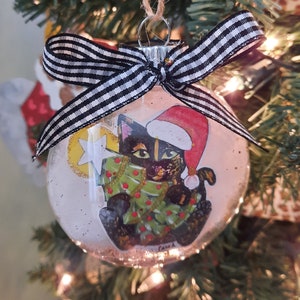 Tortoiseshell Cat Ornament, Cat Christmas Ornament, Personalized Gift for Cat Lover, Holding a Christmas Tree