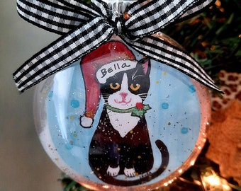 Tuxedo Cat Ornament, Cat Christmas Ornament, Personalized Gift for Cat Lover