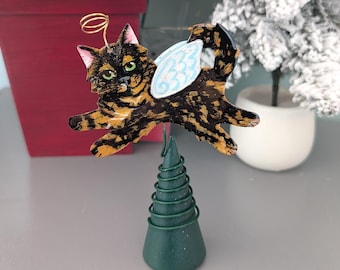 Tortoiseshell Cat Figurine or Small Cat Angel Tree Topper
