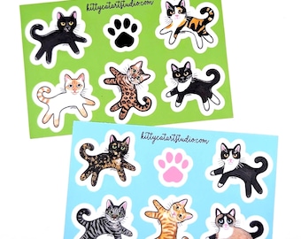 Cat Stickers: Tortoiseshell, Black, Calico, Flame Point, Bengal, Tuxedo and Tabbies. Waterproof Vinyl Stickers