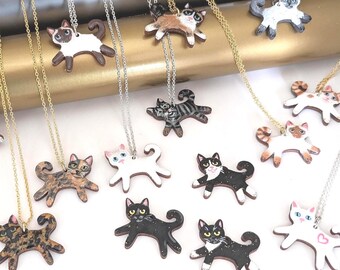 Hand Painted Cat Pendant Necklace: Various Breeds, Shorthair Cats
