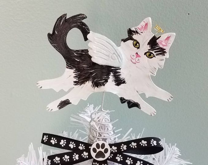 Cat Tree Topper Black and White Cat Cat Angel Topper Etsy