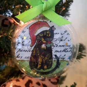 Tortoiseshell Cat Ornament with a Hat, Cat Christmas Ornament, Personalized Gift for Cat Lover, Tortie Cat, Love Letter