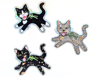 Crying Kittens, Cat Glitter Stickers, Tortie, Dilute Tortie and Tuxedo