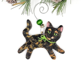 Tortoiseshell Cat Ornament, Handmade Polymer Clay