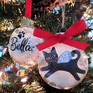 Black Cat Memorial Ornament, Personalized Cat, Christmas Ornament, Black Cat Angel, Gift for Cat Lover