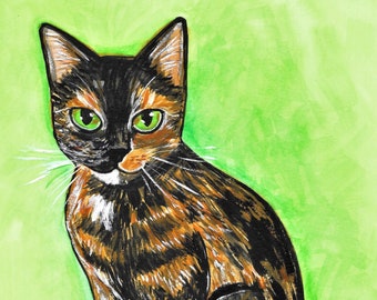 Schildpad kat aquarel schilderij Art Print (digitale download)