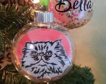 Persian Cat Ornament, Longhair Cat Christmas Ornament, Personalized Gift for Cat Lover