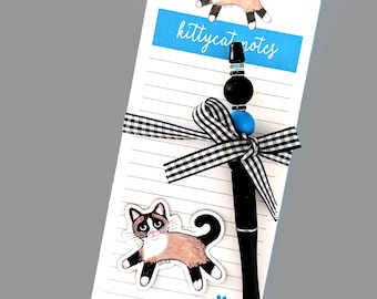 Snowshoe Cat Gift Set: Notepad, Magnet, Beaded Pen