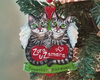 Custom Cat Ornament, Your Two Cats, Memorial Ornament, Personalized Cat Ornament, Cat Memorial Gift.
