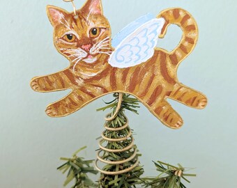 Orange Tabby Cat Angel Figurine: Christmas Tree Topper