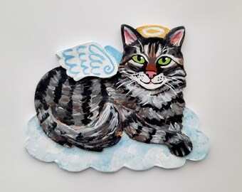 Maine Coon Cat Angel, Mini Cat Wall Plaque, Personalized Cat, Cat Memorial Gift