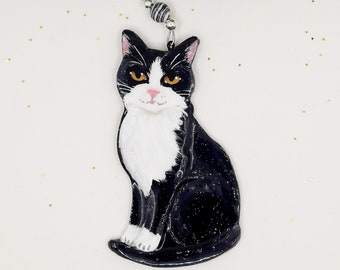 Tuxedo Cat Ornament, Personalized Cat, Handcrafted Cat Christmas Ornament