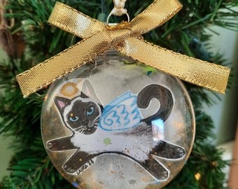 Siamese Cat Angel Ornament, gepersonaliseerde kat, Cat Christmas Ornament, Cat Memorial, Chocolate Point, Seal Point, Grijze Siamees