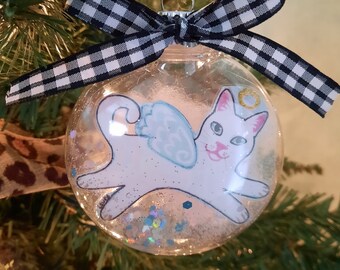 White Cat Memorial Ornament, Personalized Cat, Cat Christmas Ornament, White Cat Angel