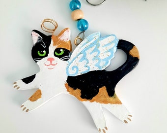 Calico Cat Angel Ornament, Personalized Cat Memorial, Cat Christmas Ornament