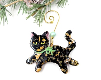 Tortoiseshell Cat: Handmade Cat Ornament, Polymer Clay Art