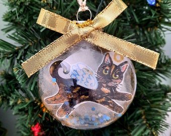 Adorno de ángel de gato de concha de tortuga, gato personalizado, adorno de Navidad de gato, monumento conmemorativo del gato