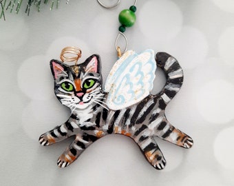 Tabby Cat Angel Ornament, Personalized Cat Memorial, Cat Christmas Ornament