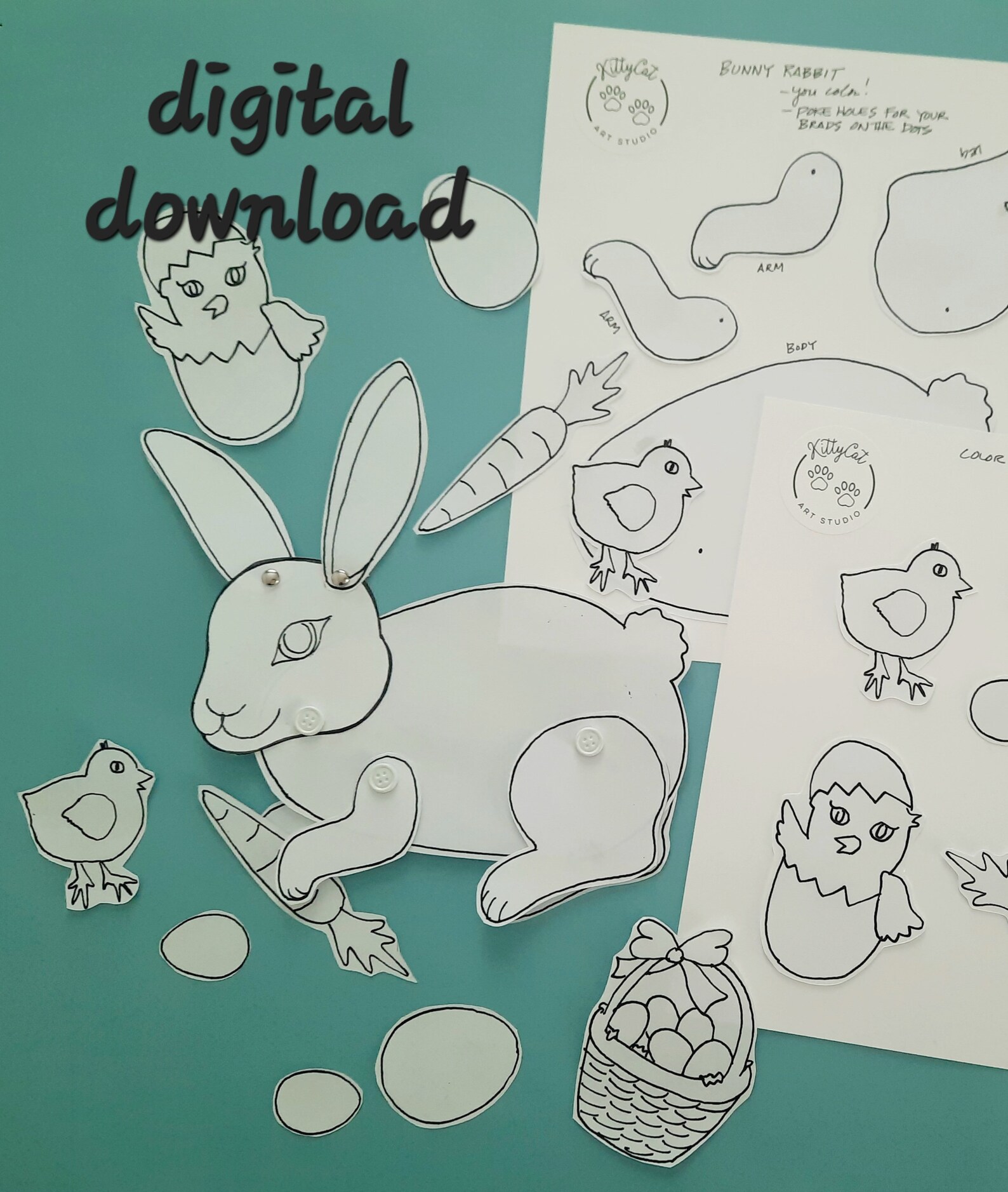 Bunny Rabbit Paper Doll Printable You Cut and Color - Etsy