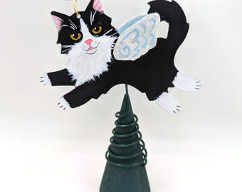 Tuxedo Cat Figurine or Small Cat Angel Tree Topper