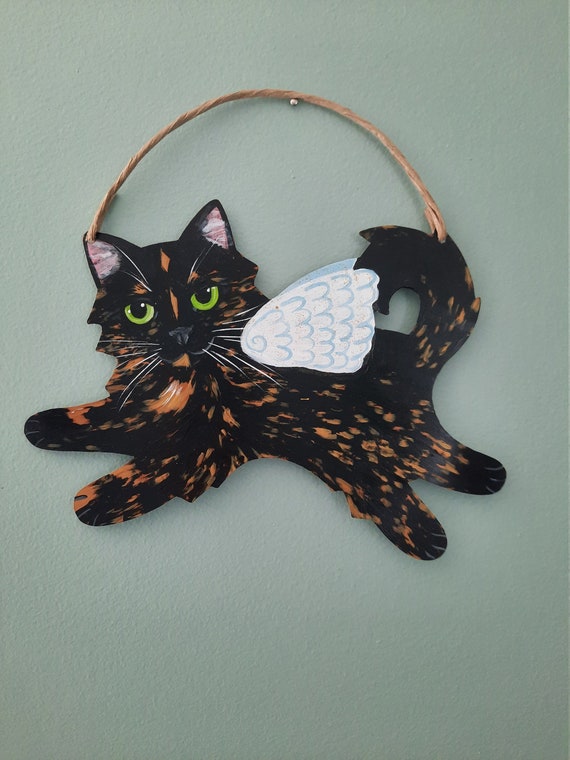 Ecaille De Tortue Cat Angel Cat Wall Art Cat Memorial Etsy France