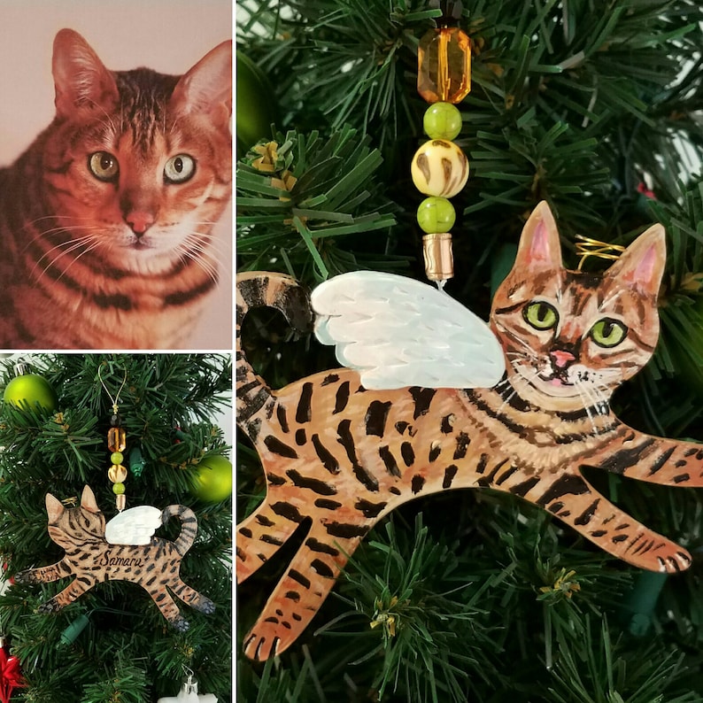 Custom Cat Ornament, Cat Angel, Cat Memorial, Cat Christmas Ornament, Personalized Cat, Family Gift Flying Angel