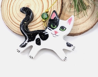 MooMoo Kitten: Handmade Cat Ornaments, Black and White, Polymer Clay Art