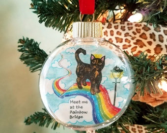 Tortoiseshell Cat Rainbow Bridge Ornament, Cat Memorial Ornament, Personalized Gift for Cat Lover