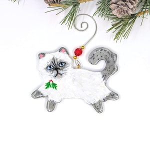 Handmade Persian Cat Ornament: Personalized Polymer Clay, Cat Lover Gift