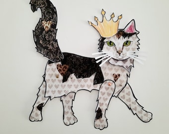 King of Hearts Cat Paper Doll, Articulated Paper Cat Doll, Physical Mailed Version