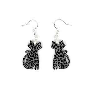 Cat Earrings, Black Leopard Print Earrings, Mid Century Design