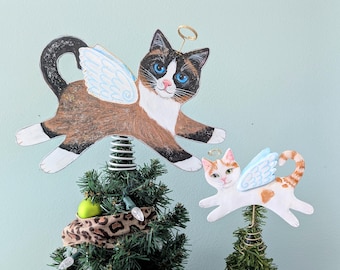 Custom Hand Painted Pet Christmas Tree Topper: Personalized Pet, Various Sizes
