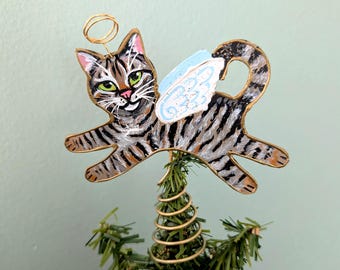 Happy Tabby Cat Angel Figurine: Christmas Tree Topper