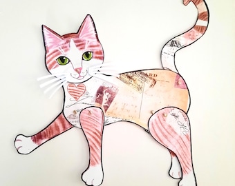 Gato atigrado imprimible, muñeca de papel articulada, descarga instantánea