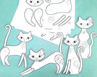 Mid Century Modern Cat Paper Doll: DIY Articulated Cats (Digital Download)