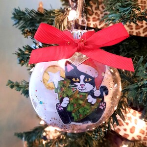 Tuxedo Cat Ornament, Cat Christmas Ornament, Personalized Gift for Cat Lover