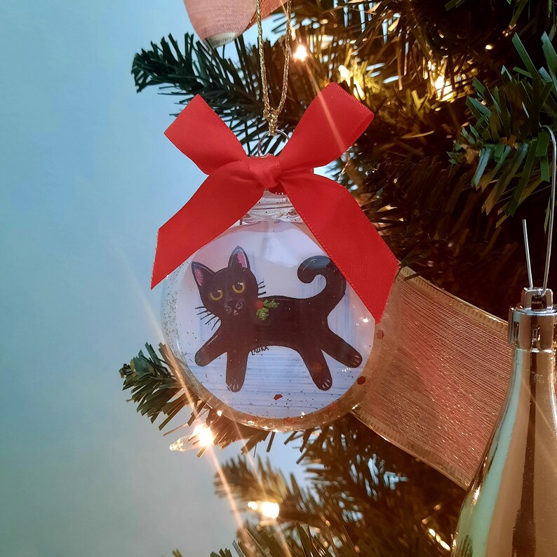 Black Cat Ornament, Cat Christmas Ornament, Personalized Gift for Cat