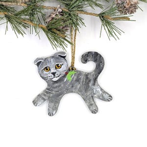 Scottish Fold Cat Ornament: Hand-Painted Polymer Clay, Cat Lover Gift