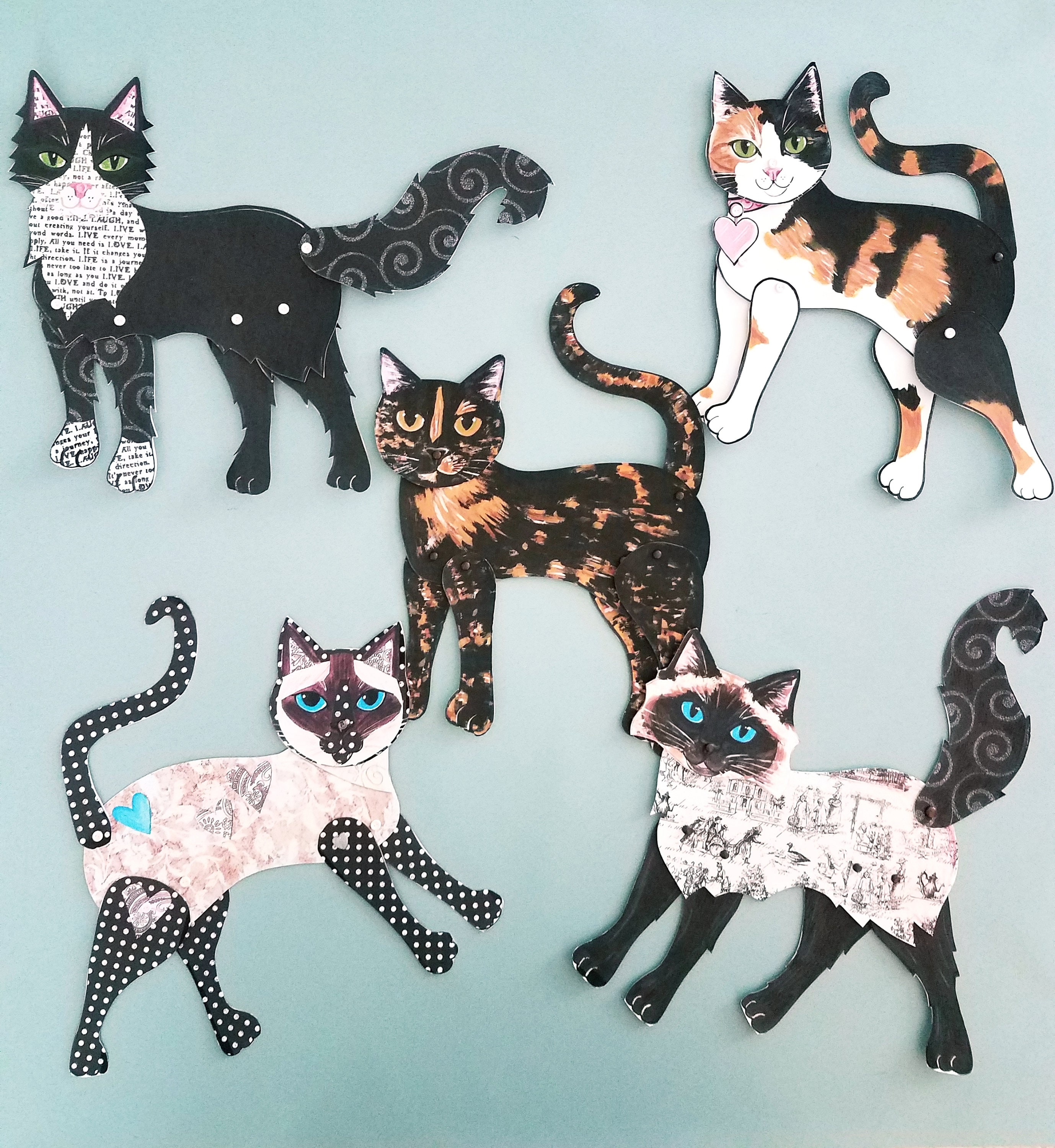 Cute paper-cut cat: an original and colorful creation Art Print