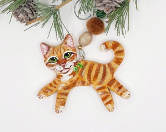 Orange Tabby Cat Ornament, Personalized Cat, Gift for Cat Lover.