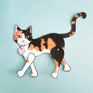 Gatto calico stampabile, modello per bambola di carta articolata, download fai da te immediato