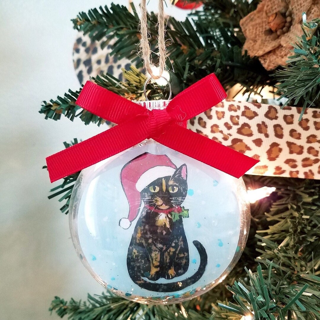 Tortoiseshell Cat Ornament With a Santa Hat Cat Christmas Etsy