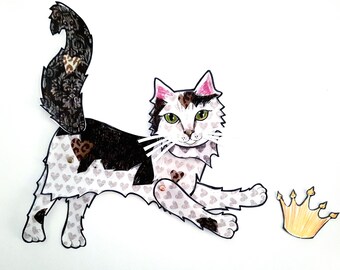 Longhair Cat Paper Doll Printable: Articulated Cat Art (Instant Download)